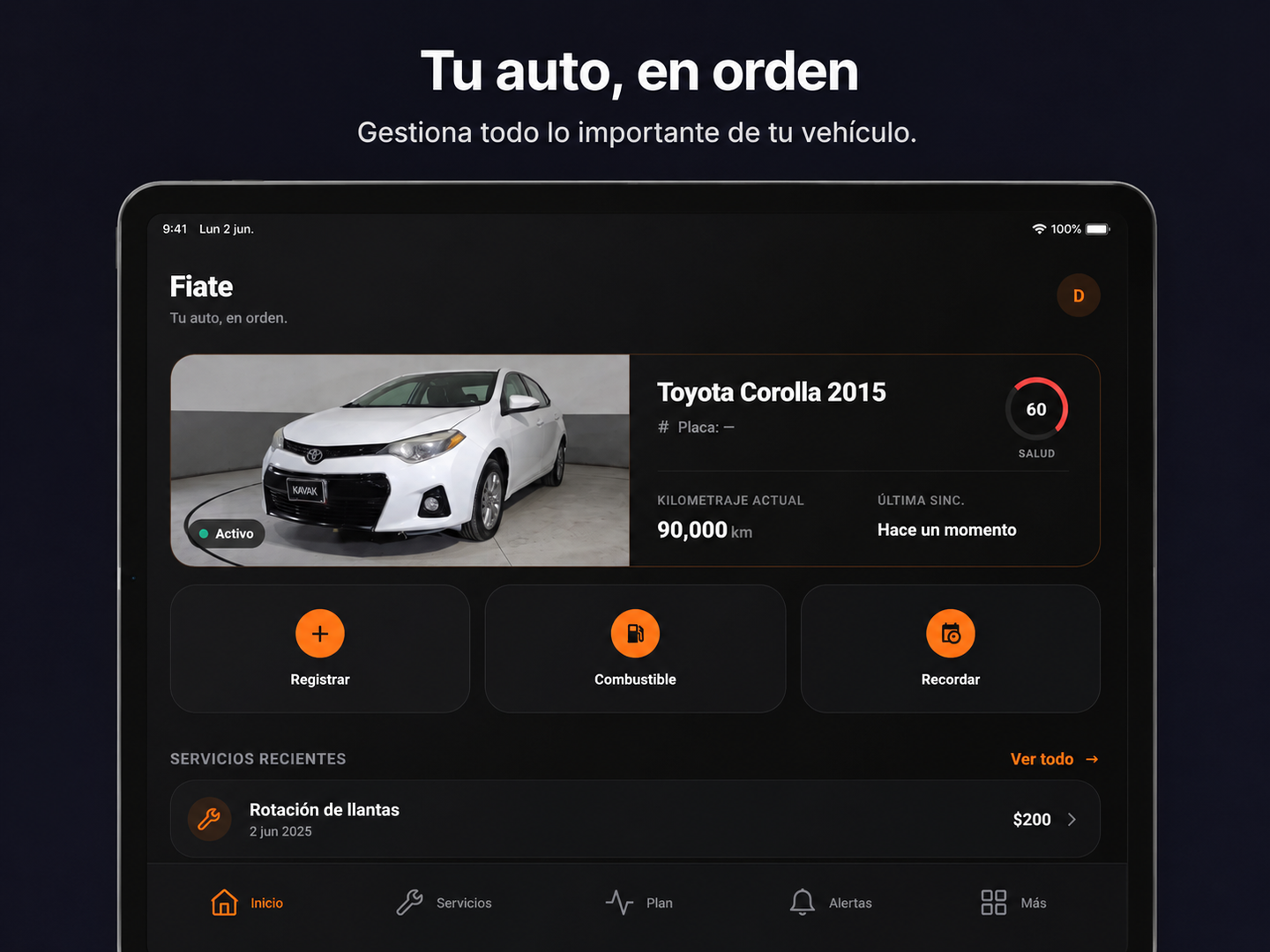 Vista del proyecto Fiate - Tu control automotriz